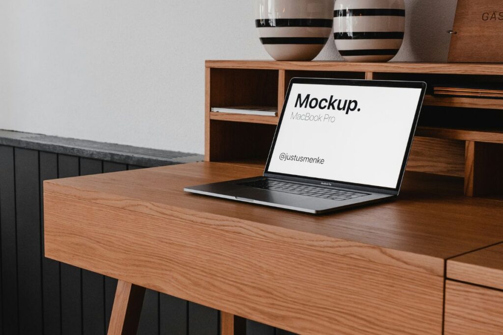 simple clean desk with laptop home office
