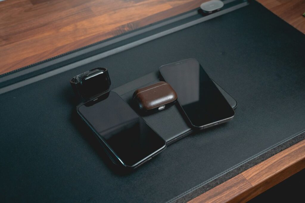 flat wireless charging pad on clean desk surface