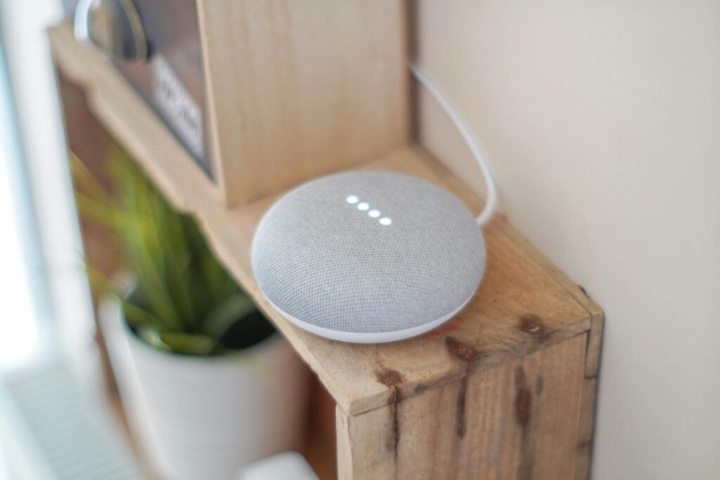 google nest mini in modern minimal home