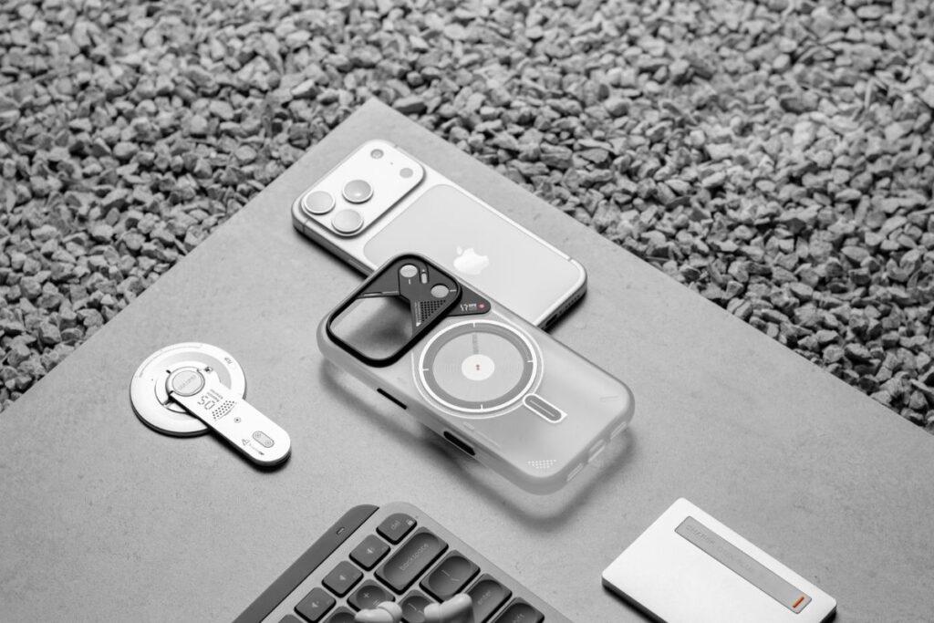 desk items laid out clean home office build