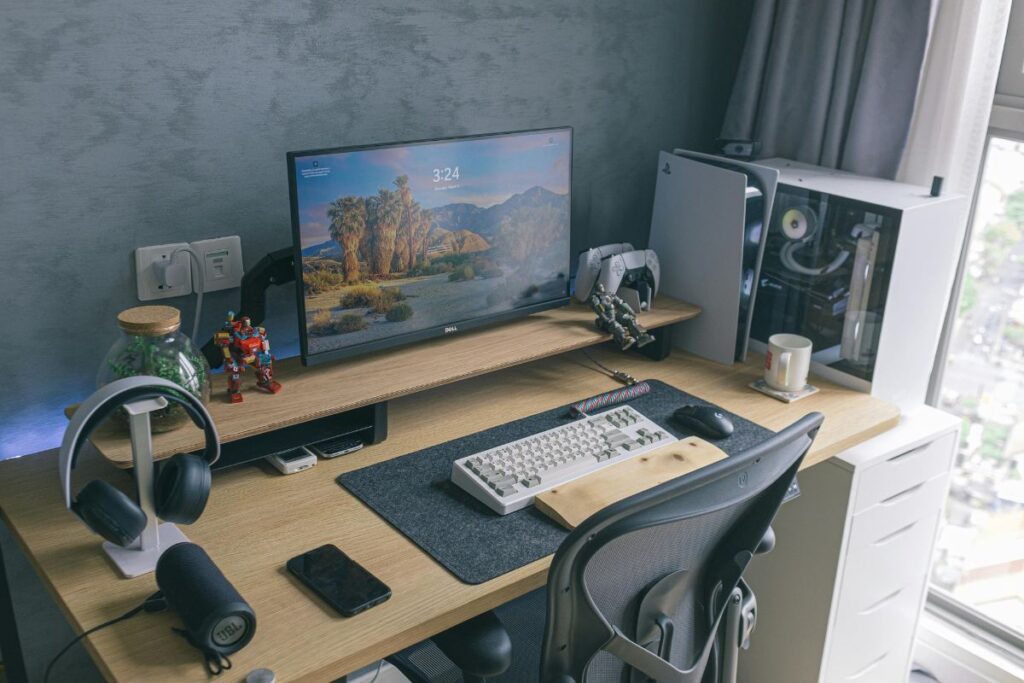 monitor arm raising screen to eye level home office