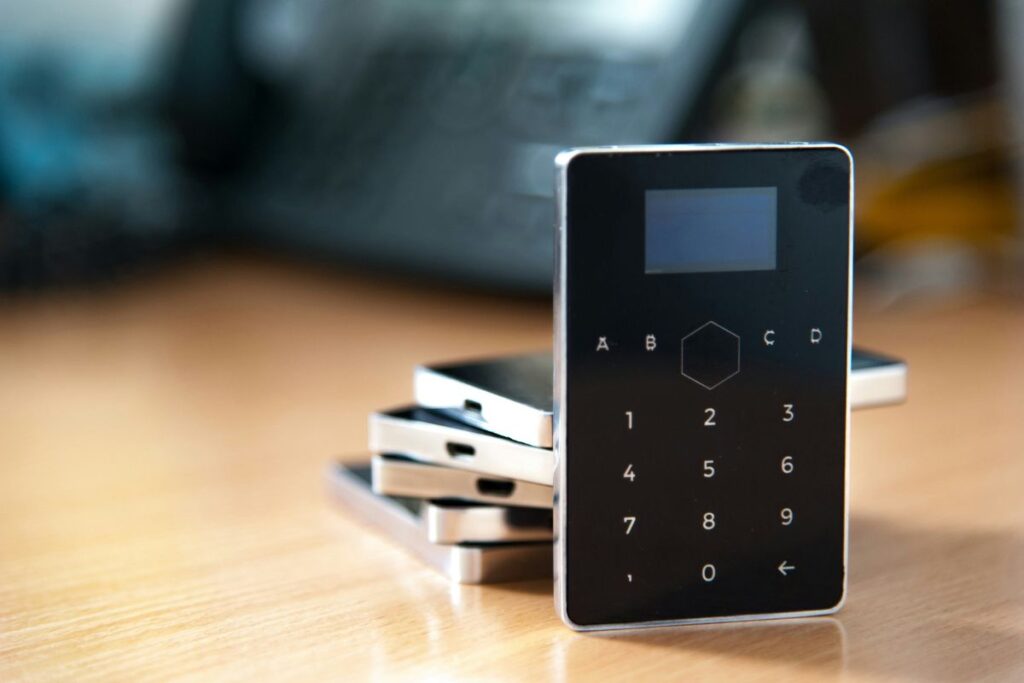 smart security devices on clean minimal surface