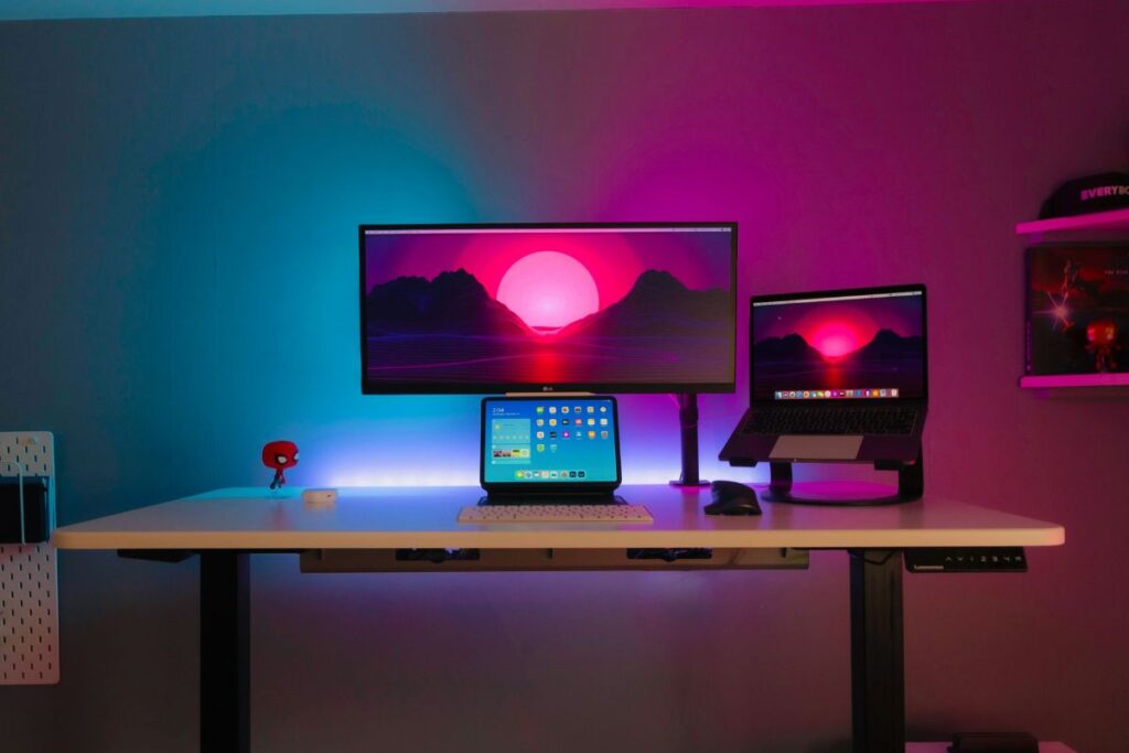 monitor light bar illuminating minimal desk setup
