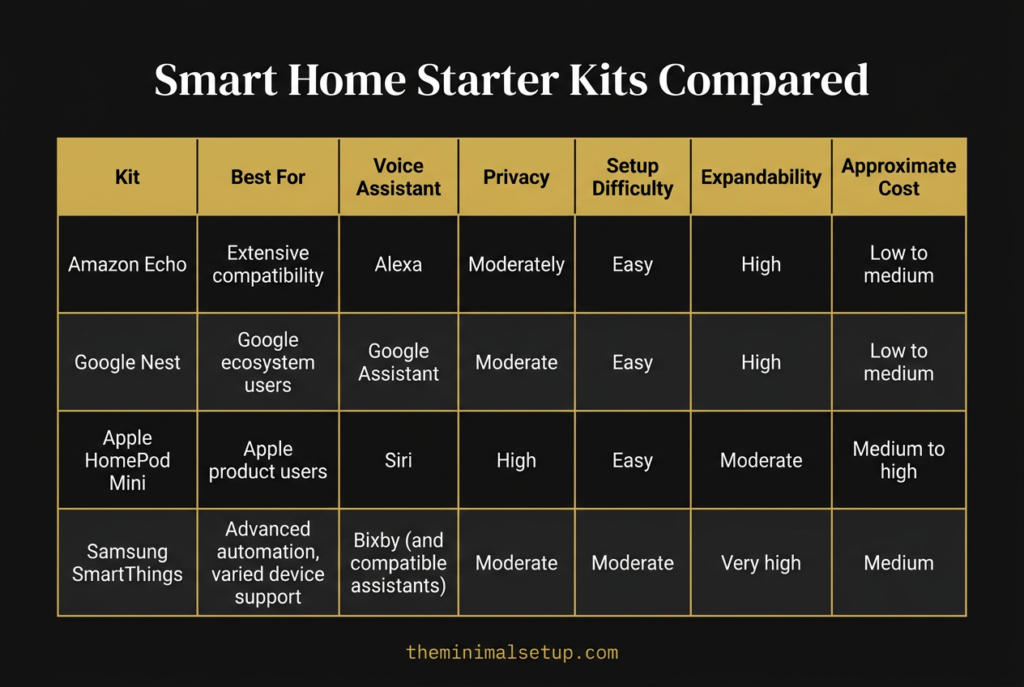 smart home starter kits compared infographic