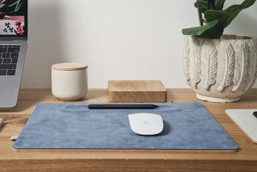full width desk mat tying home office setup together
