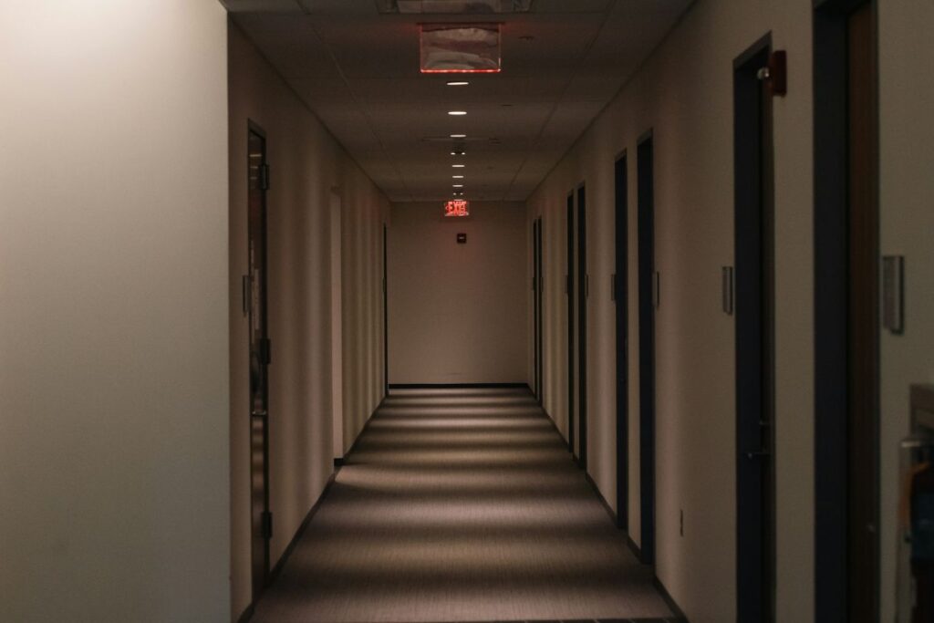 subtle motion sensor night light in dark hallway